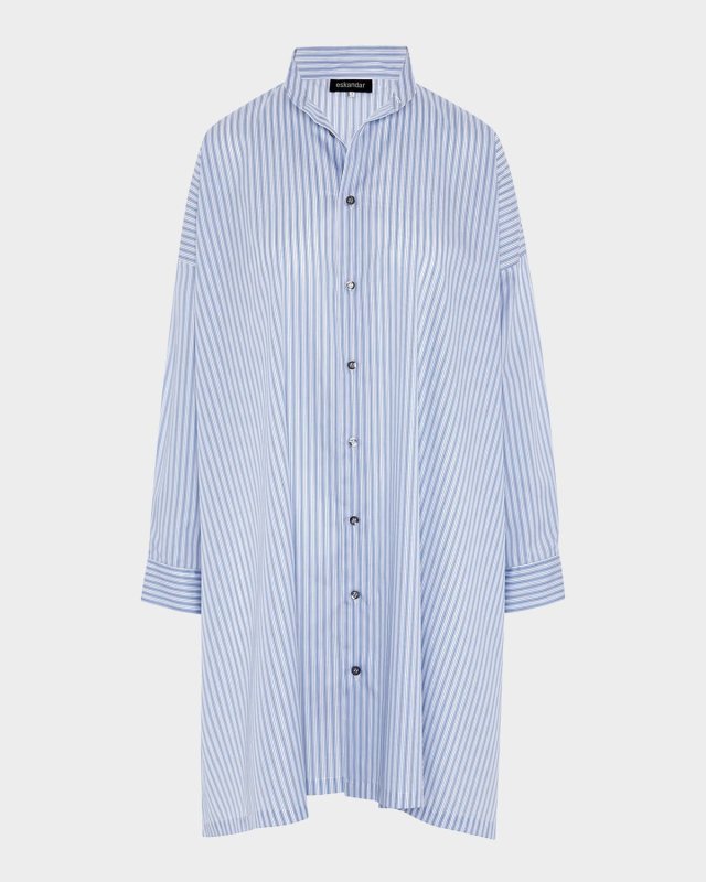 Wide A-Line Collarless Shirt With Slits (Very Long Length)